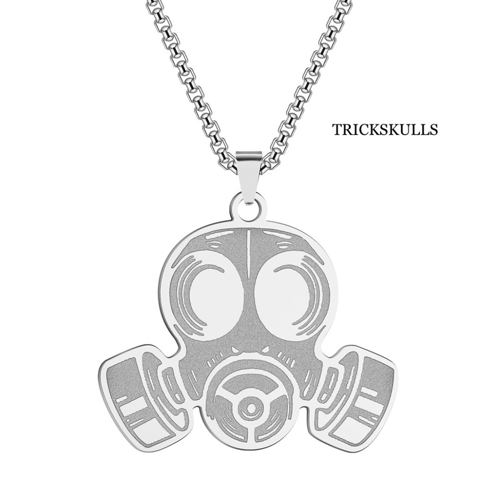 Silver Stainless Gas Mask Respirator Pendant Necklace w 24 in Box Chain New!